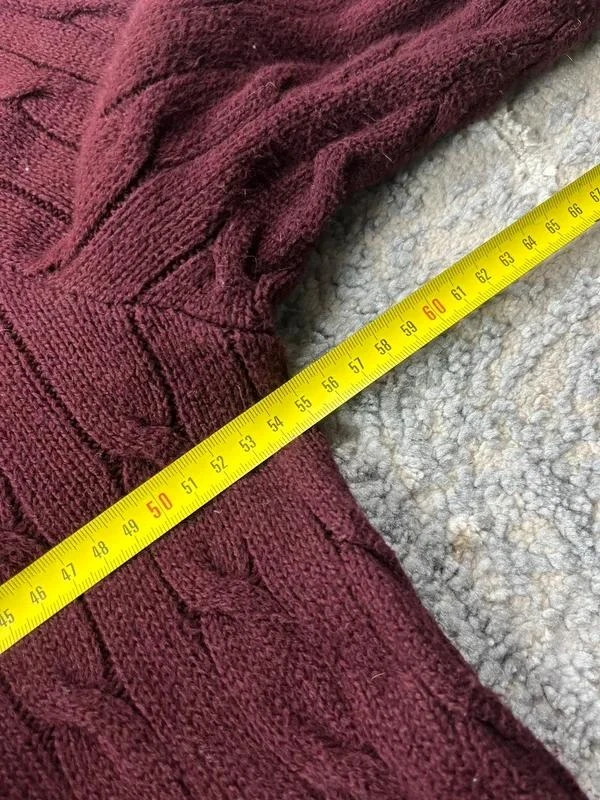 Suéter de lã com padrão de malha de cabo vermelho Bordeaux vintage Ralph Lauren tamanho G – photo 9